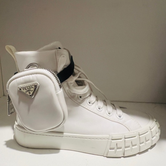 Prada White High-Top Sneakers with Pouch - Picture 1 of 6